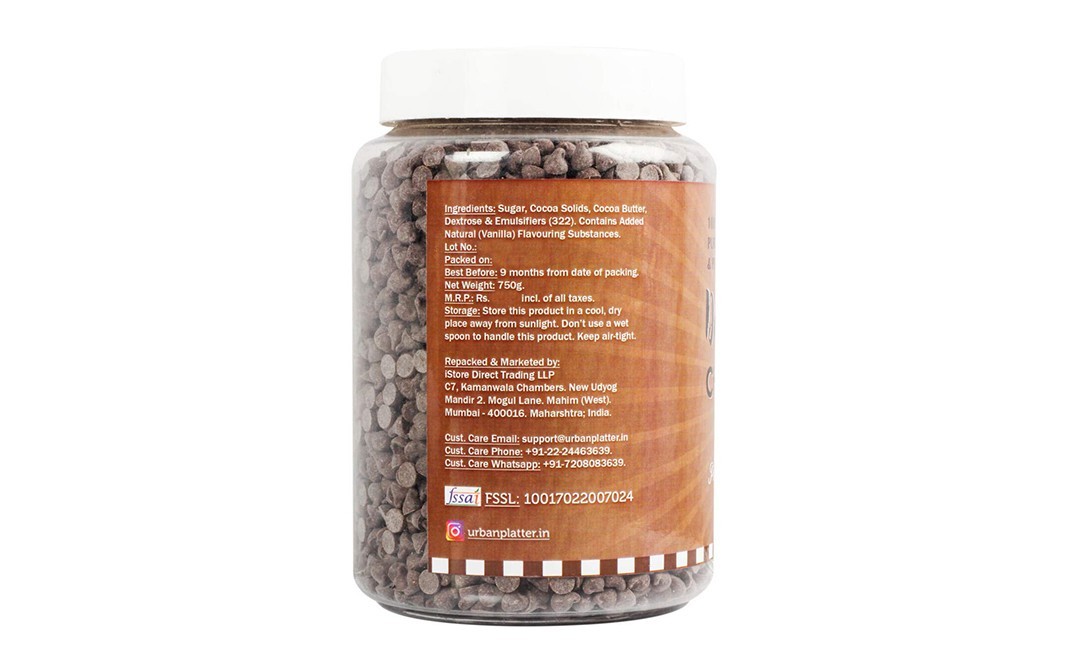 Urban Platter Dark Chocolate Chips    Plastic Jar  750 grams